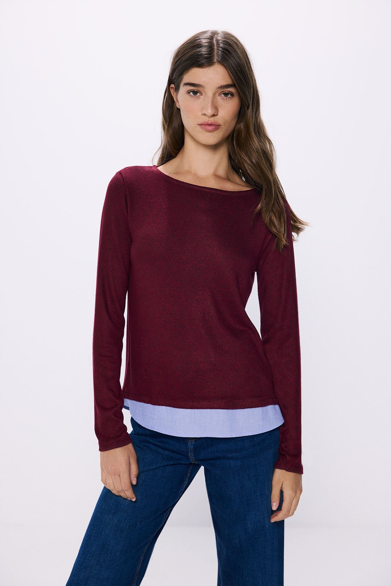 Combined jersey-knit -knit t-shirt