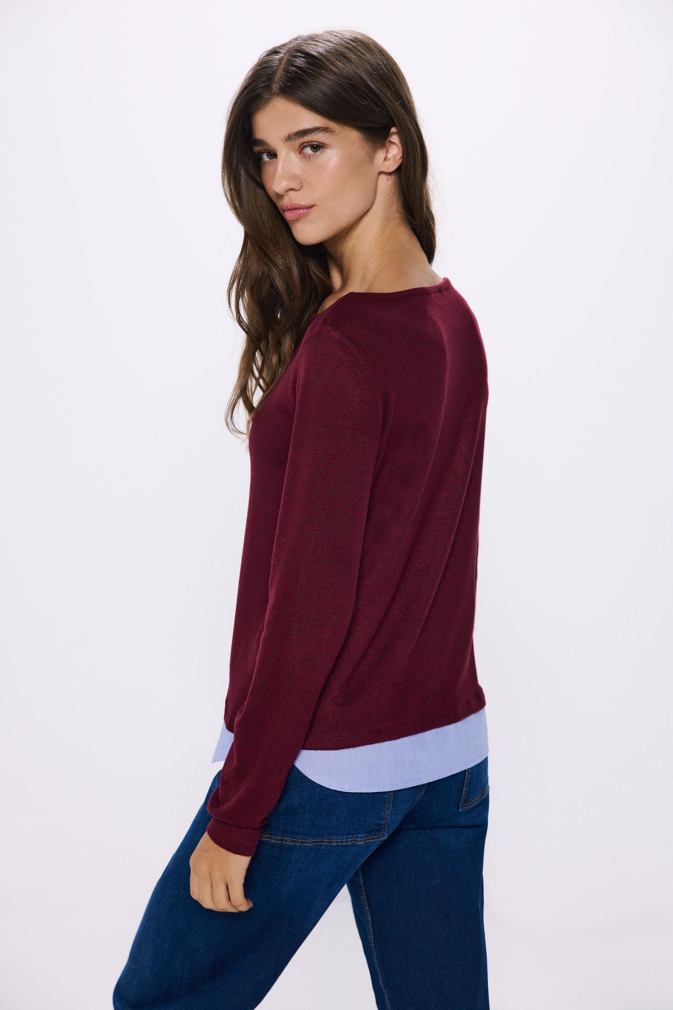Combined jersey-knit -knit t-shirt