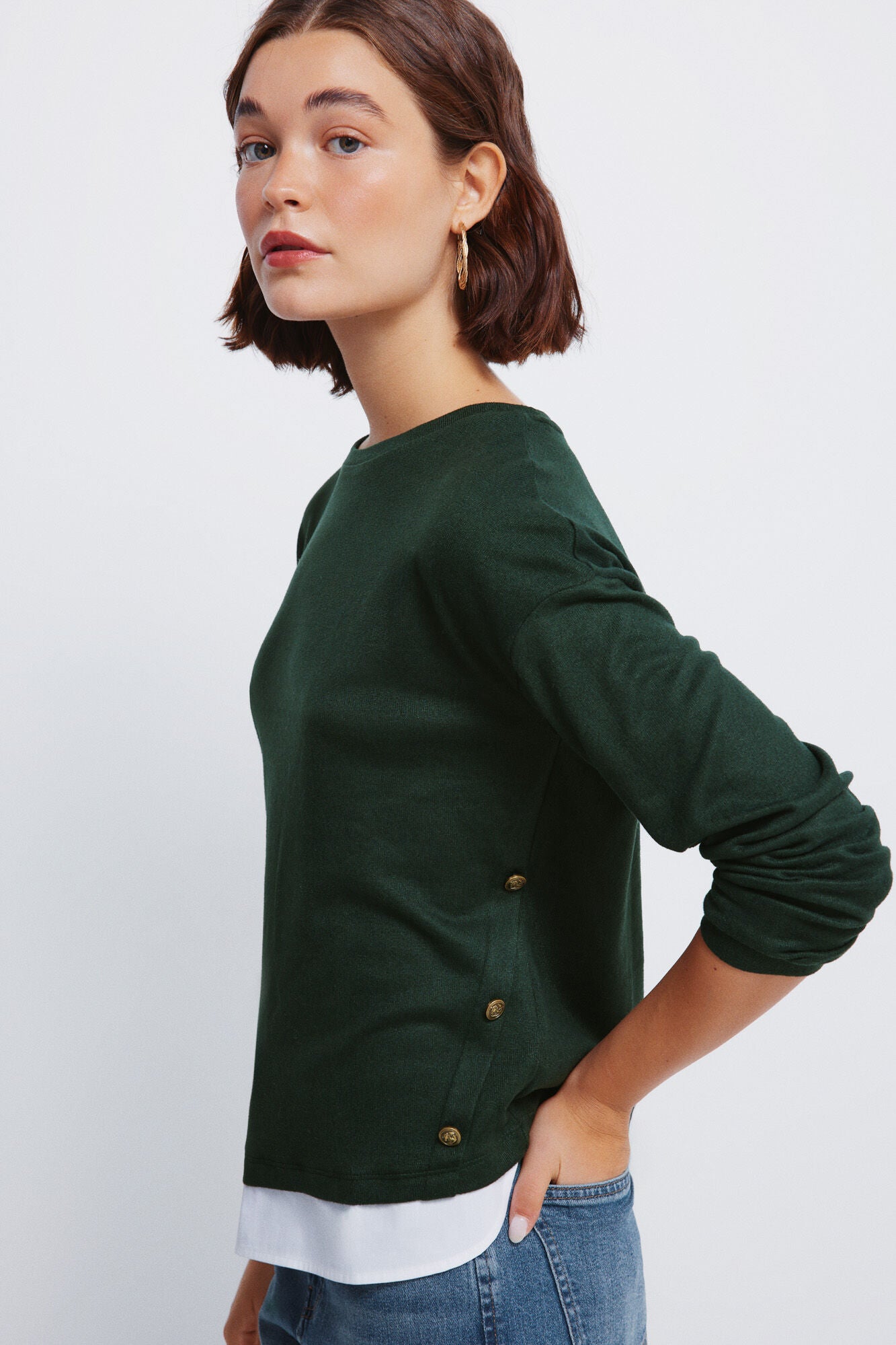 Combined T-shirt with side buttons