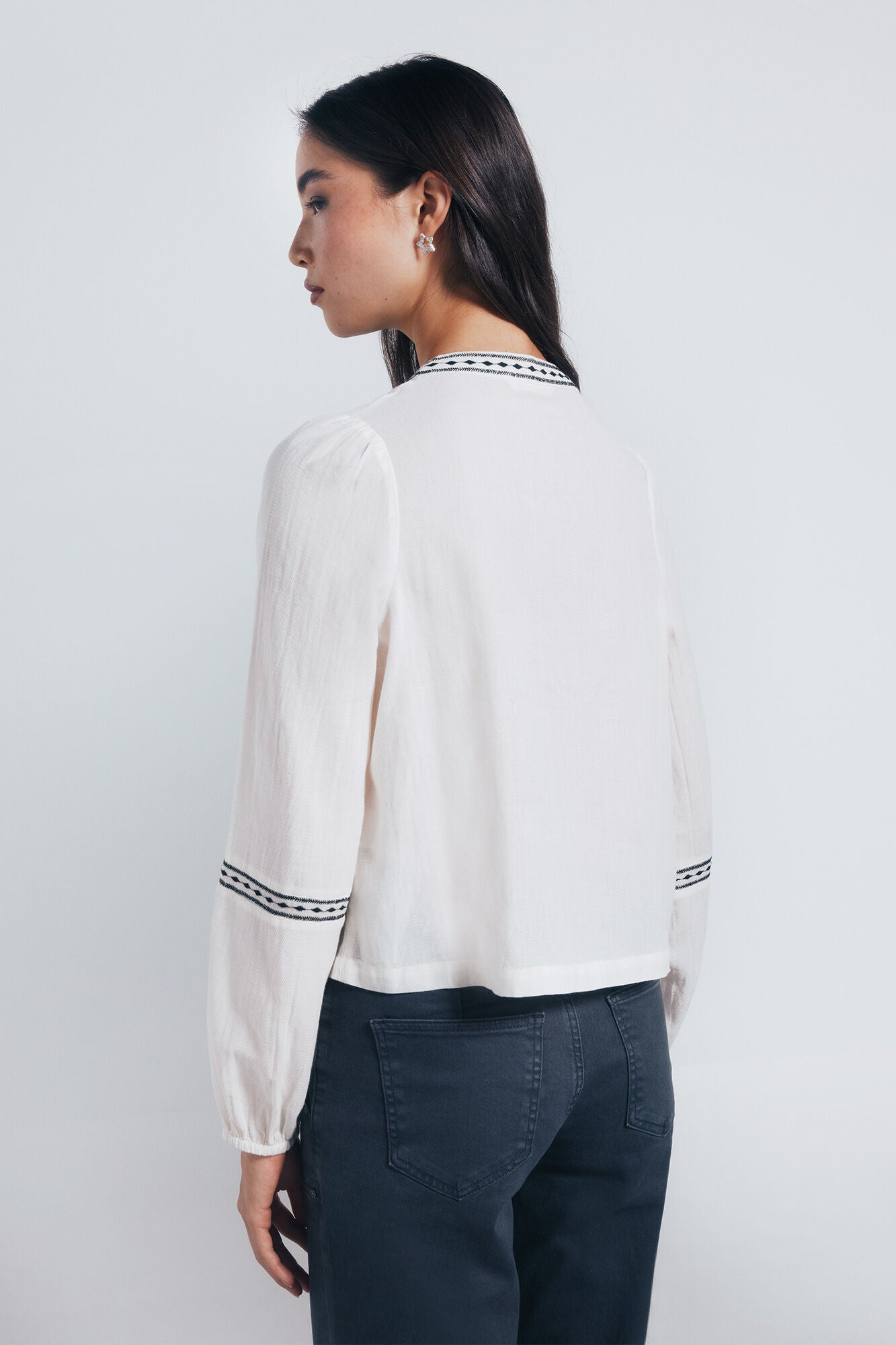 Boho blouse with sequin embroidery