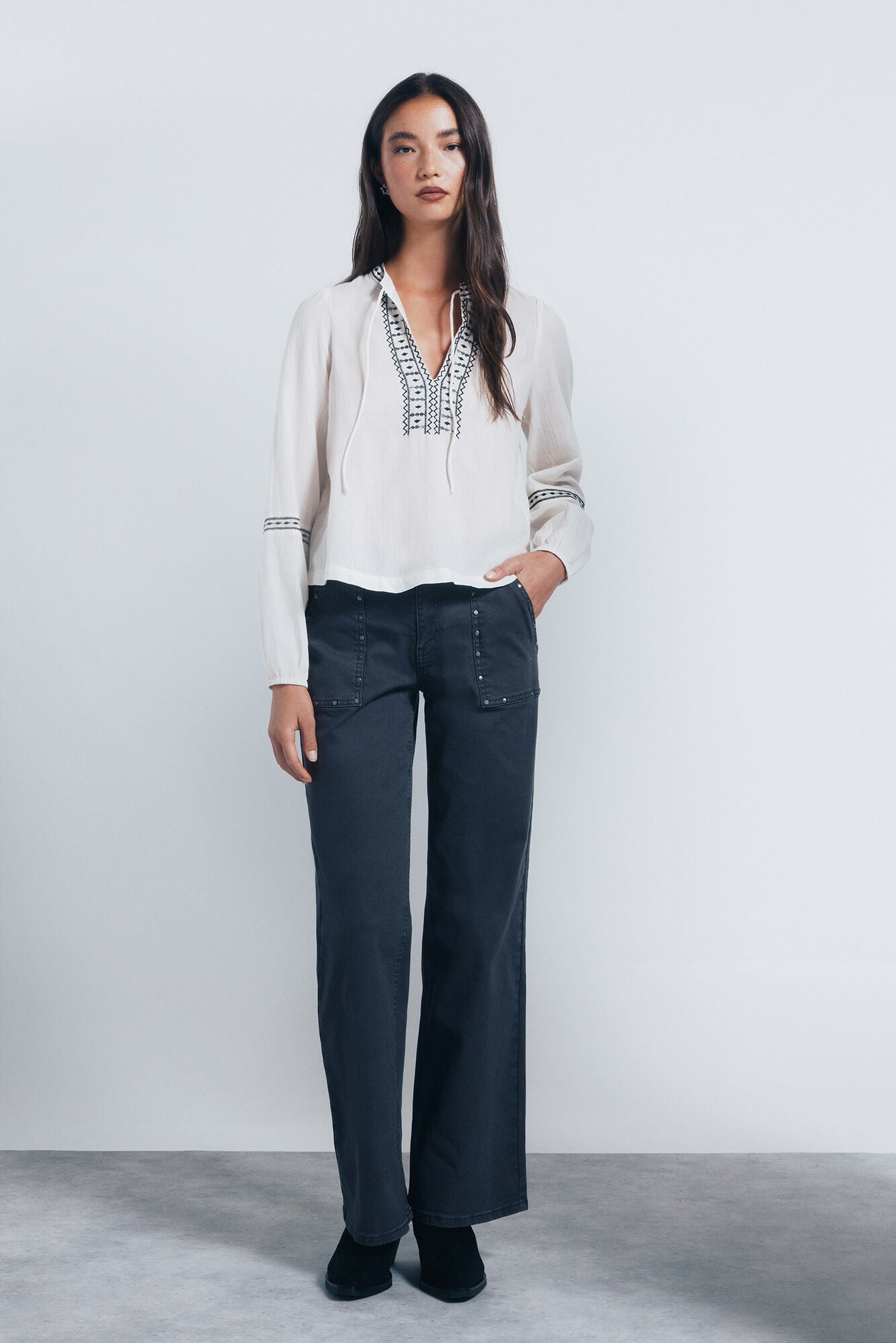 Boho blouse with sequin embroidery