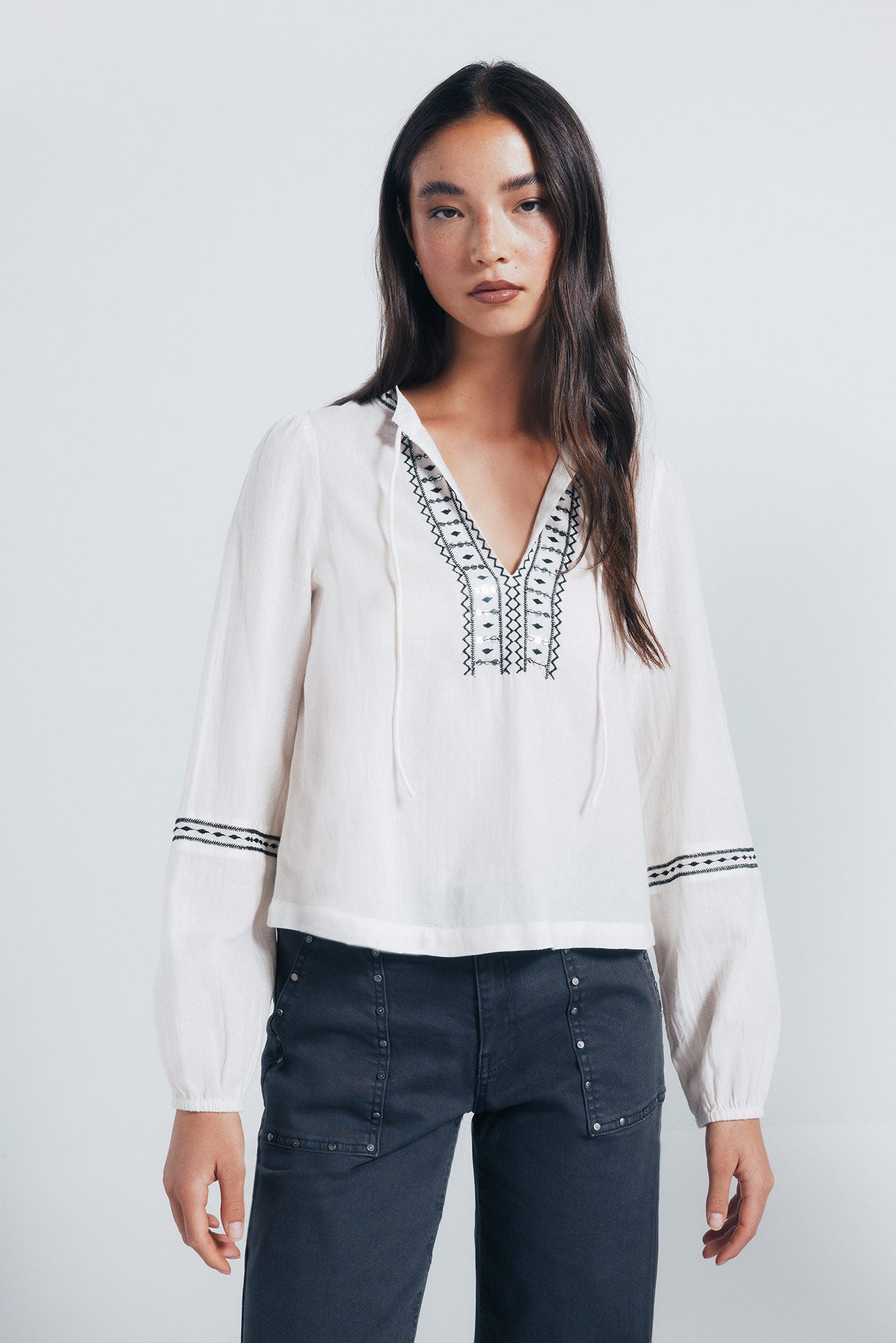 Boho blouse with sequin embroidery