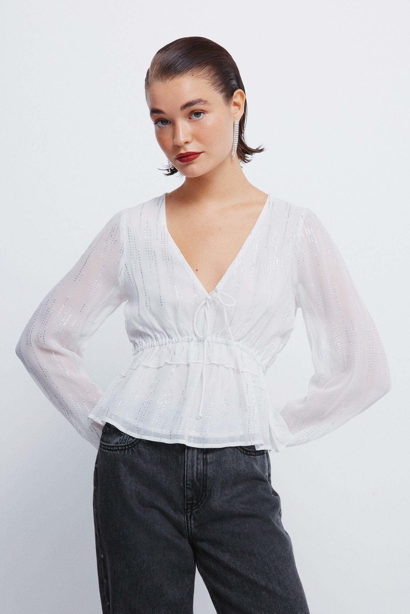 Lurex blouse with elastic waistband