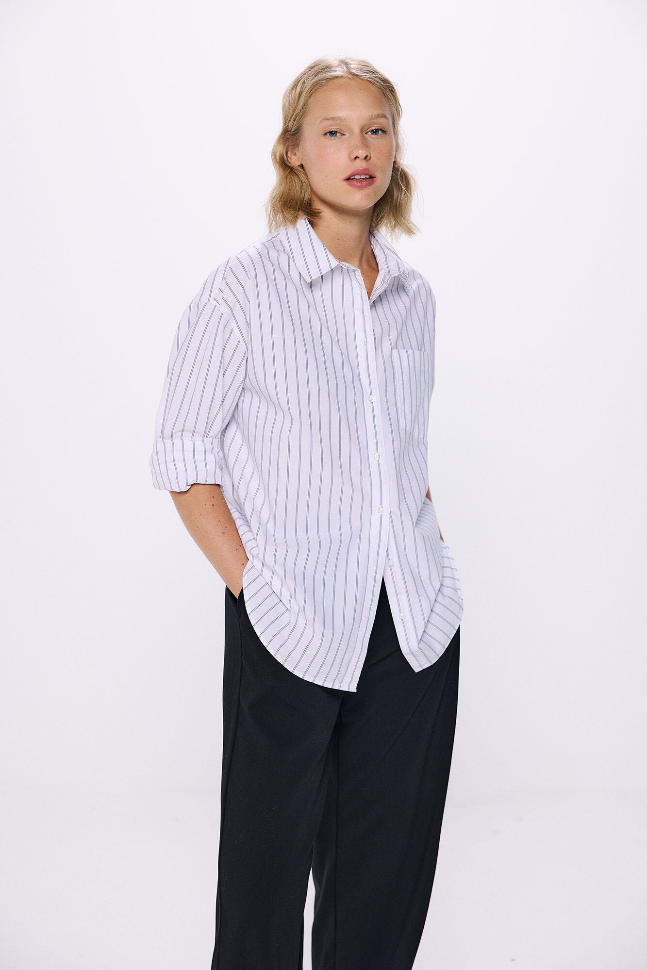 Oversized striped poplin shirt