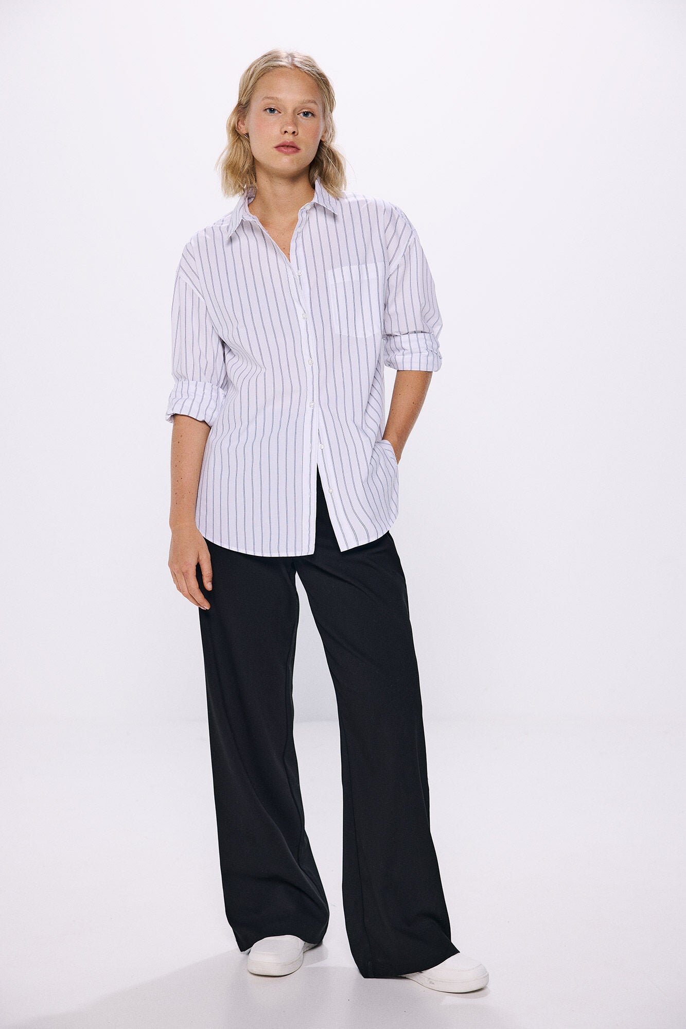 Oversized striped poplin shirt