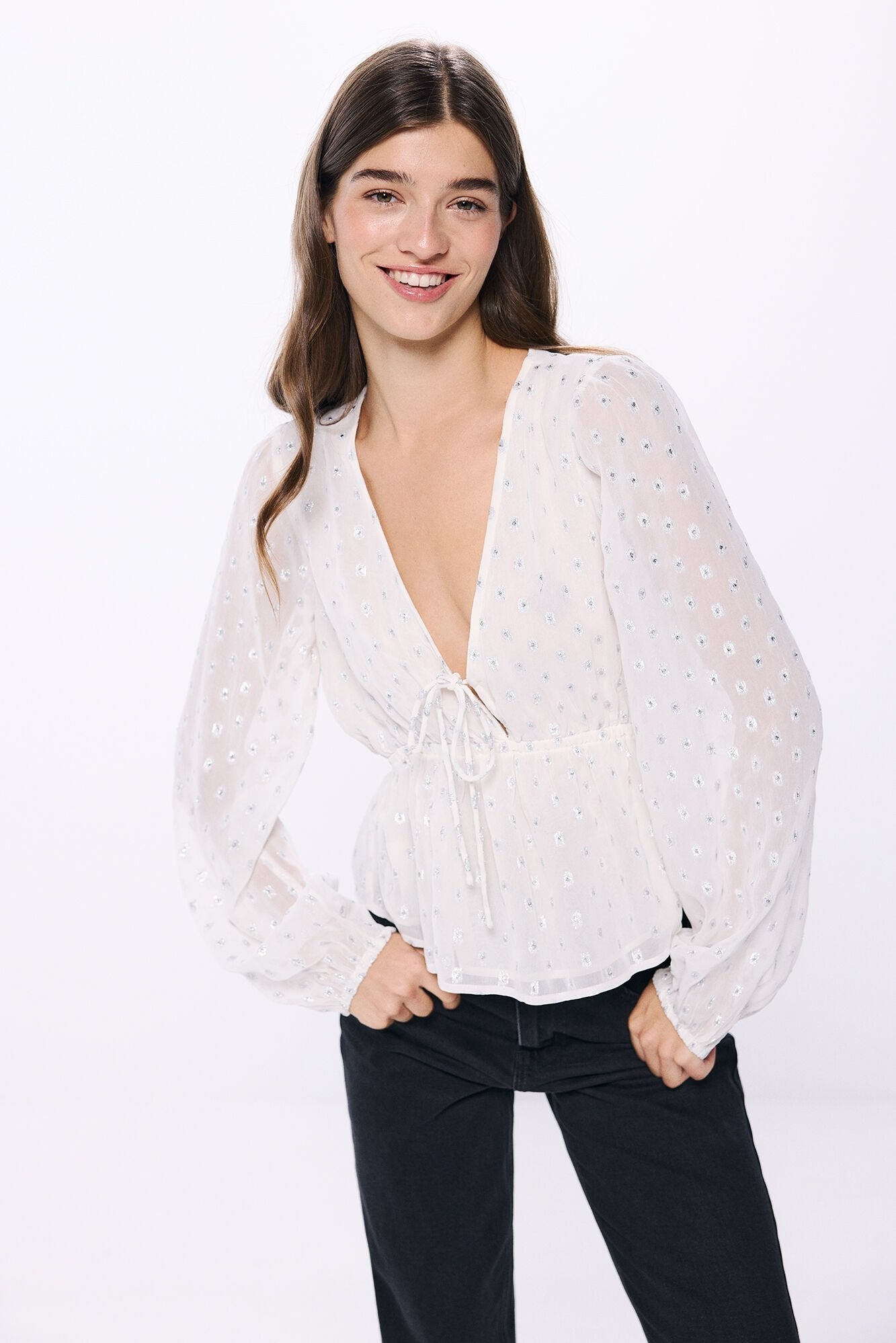 Chiffon blouse with lurex polka-dots