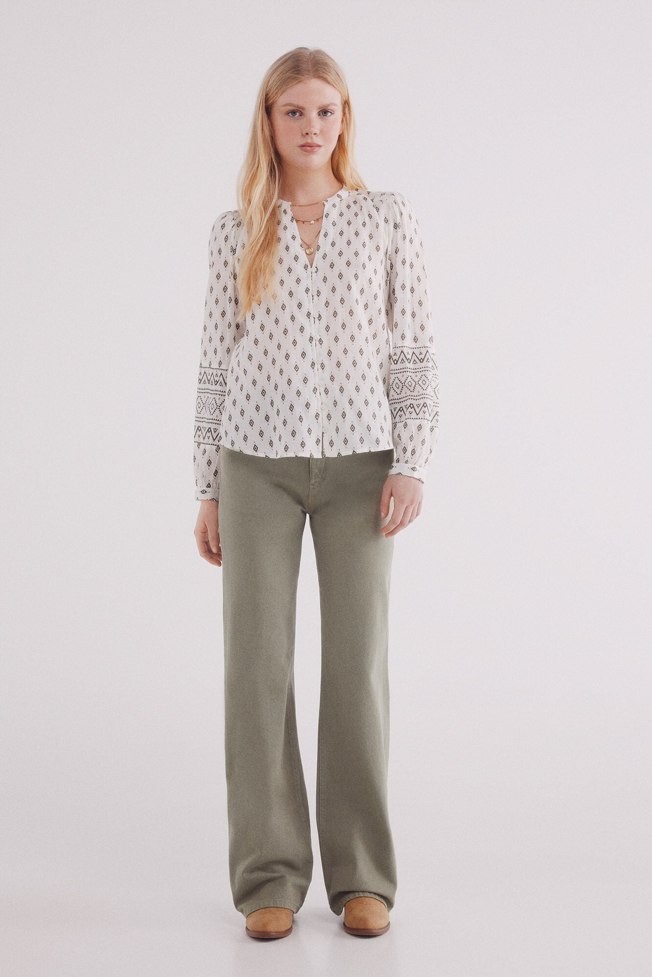 Khaki print blouse
