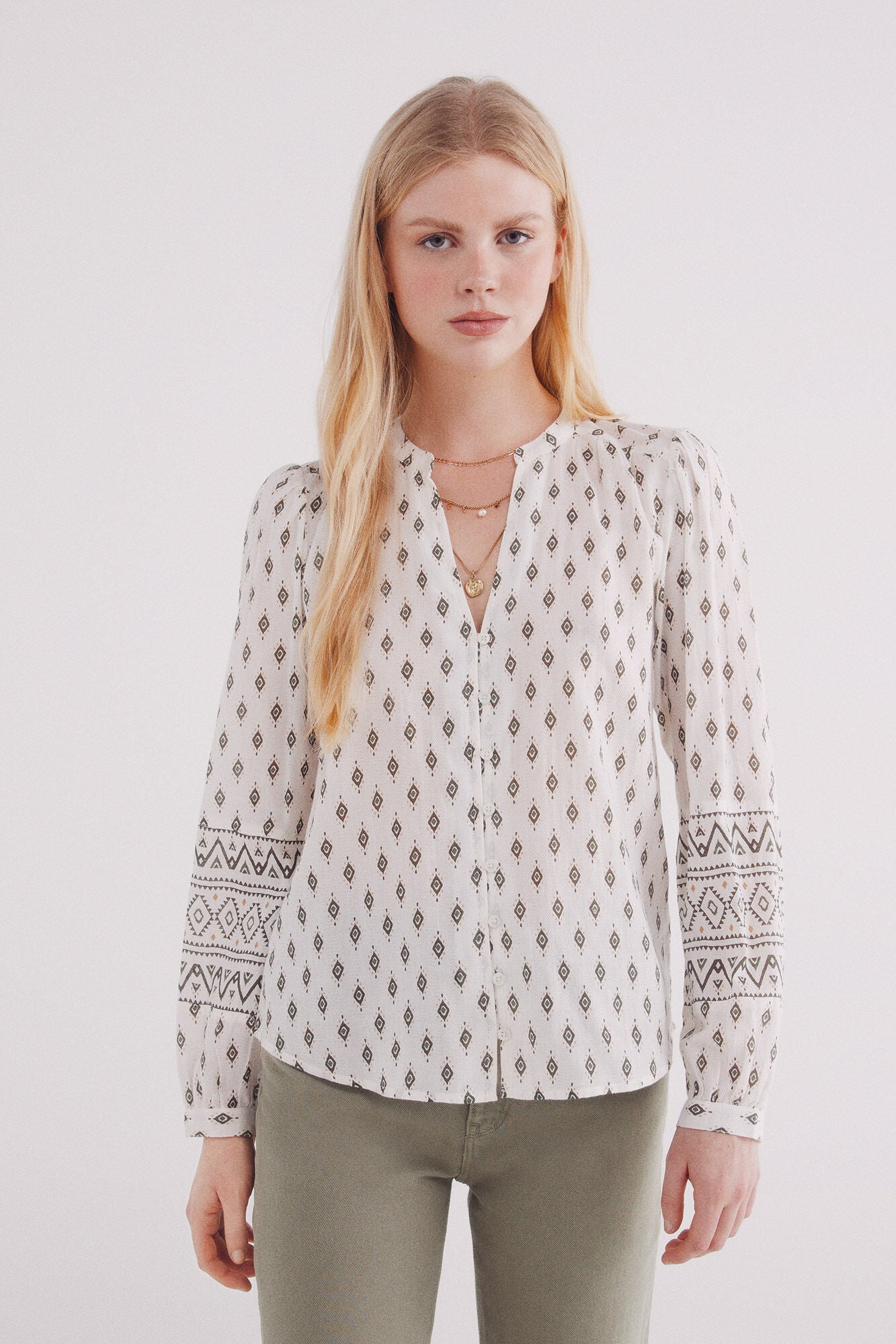 Khaki print blouse