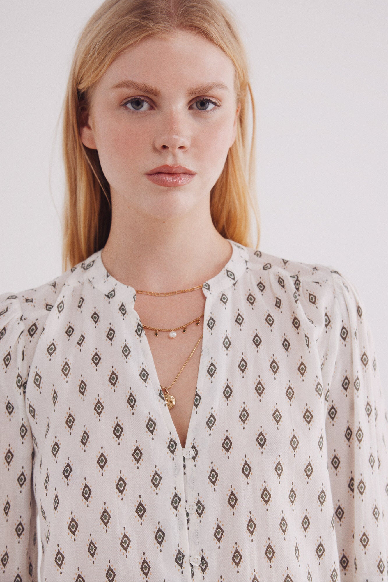 Khaki print blouse