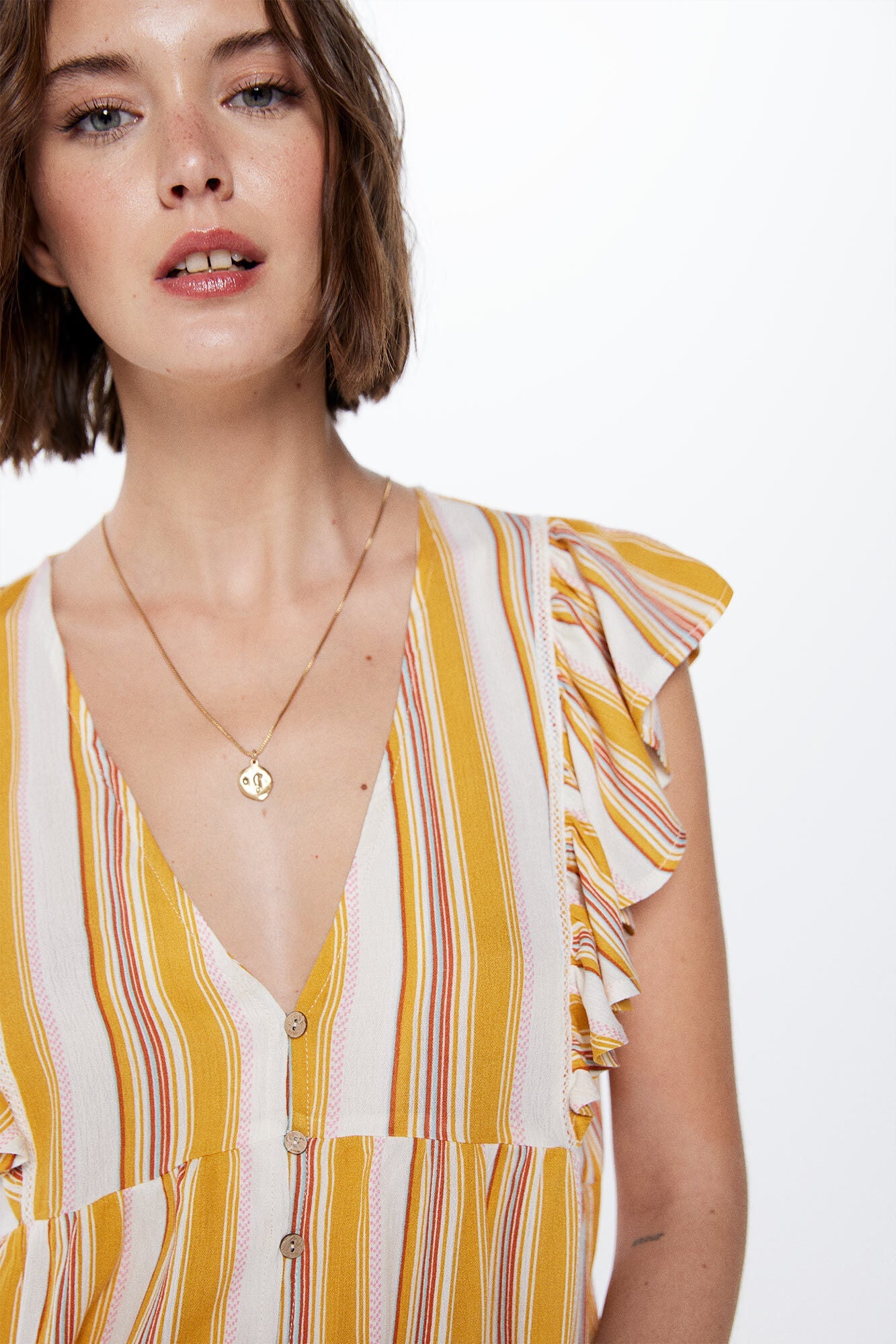 Striped cheesecloth ruffle blouse