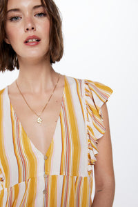 Striped cheesecloth ruffle blouse