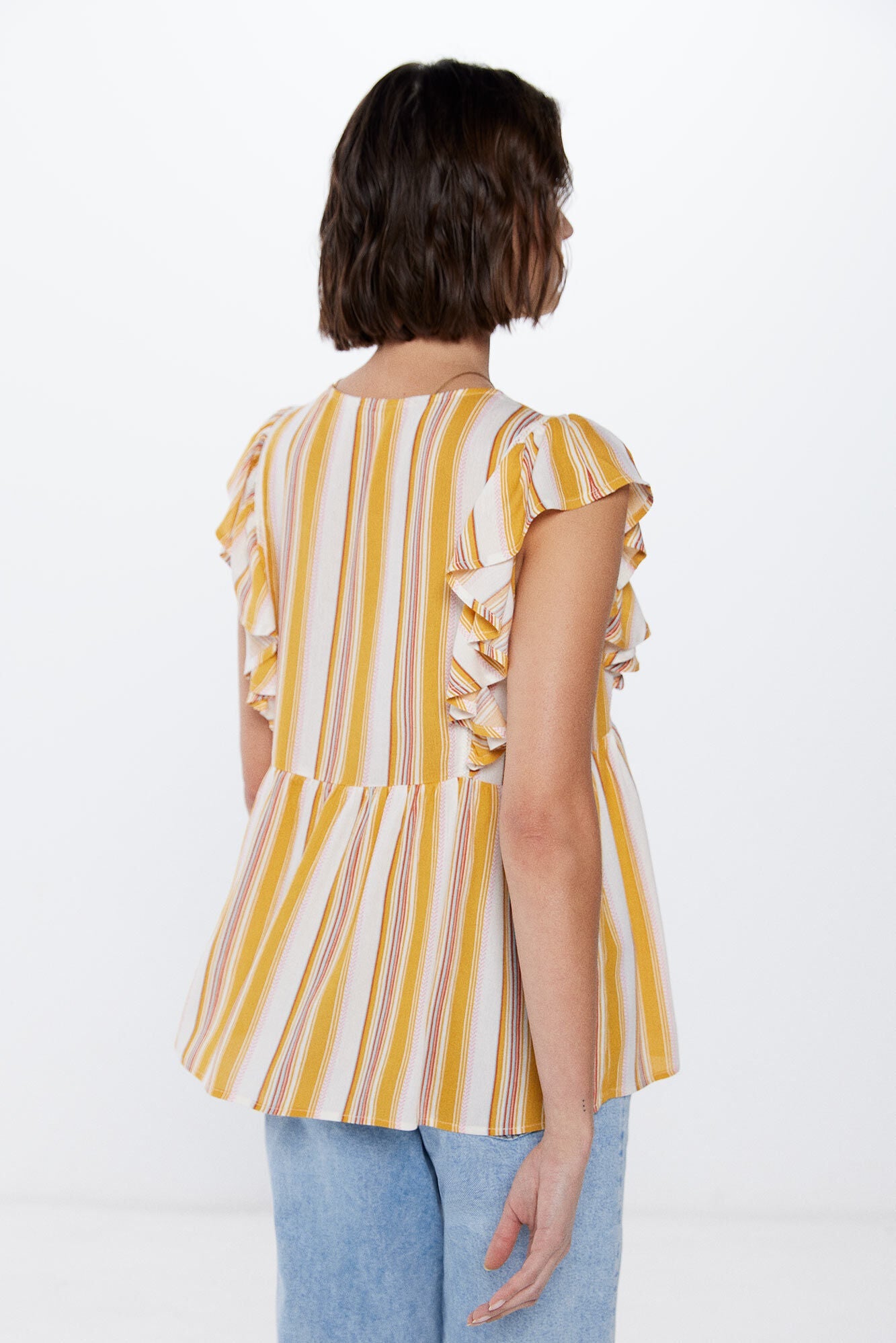 Striped cheesecloth ruffle blouse