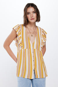 Striped cheesecloth ruffle blouse