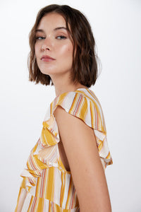 Striped cheesecloth ruffle blouse