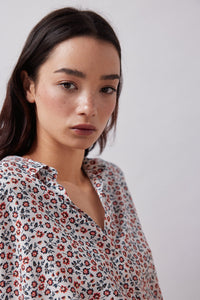 Printed polo shirt blouse