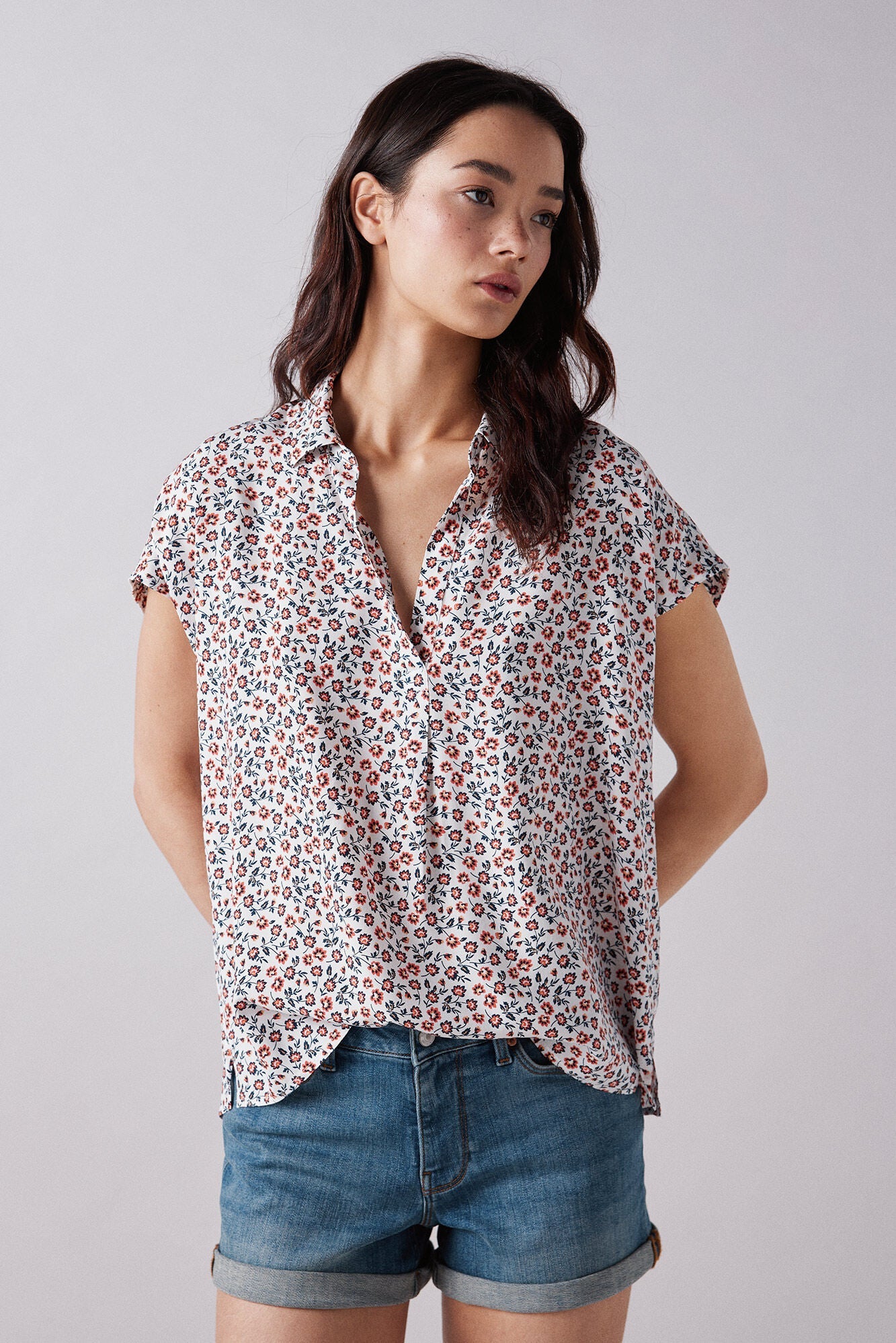 Printed polo shirt blouse