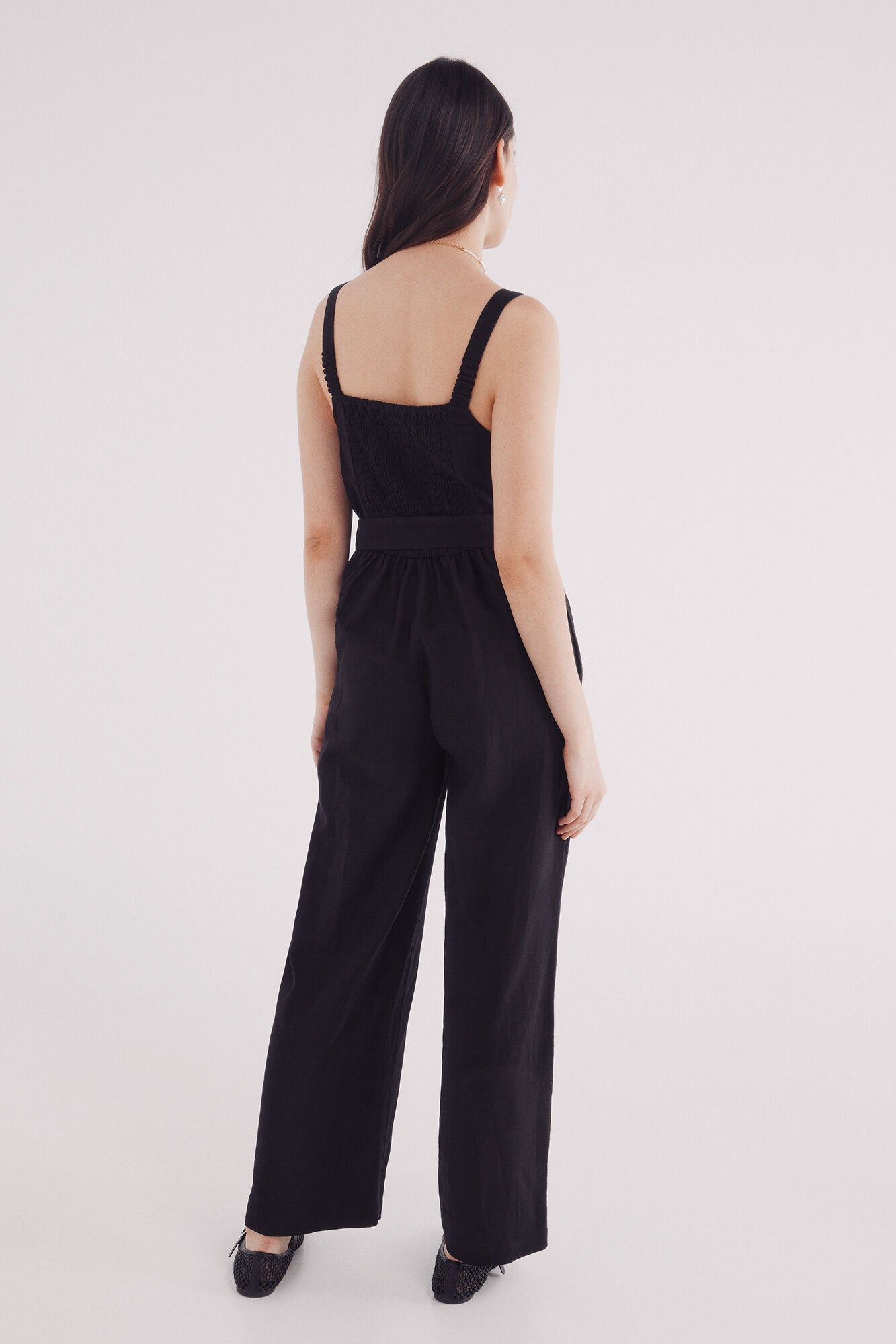 Long cotton strap jumpsuit