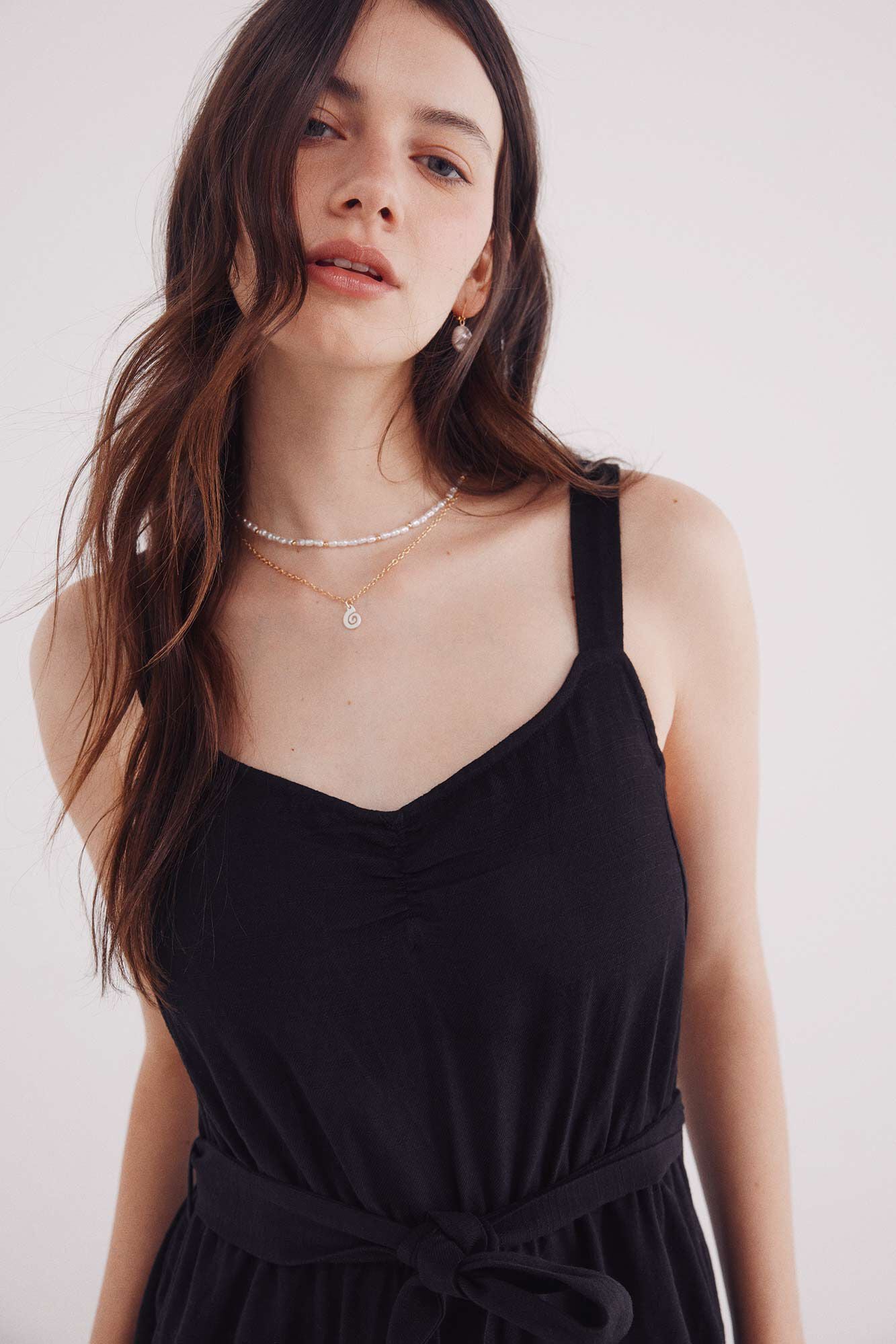 Long cotton strap jumpsuit