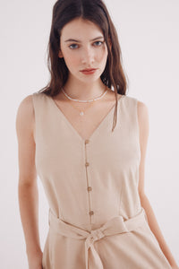 Cotton linen straps jumpsuit