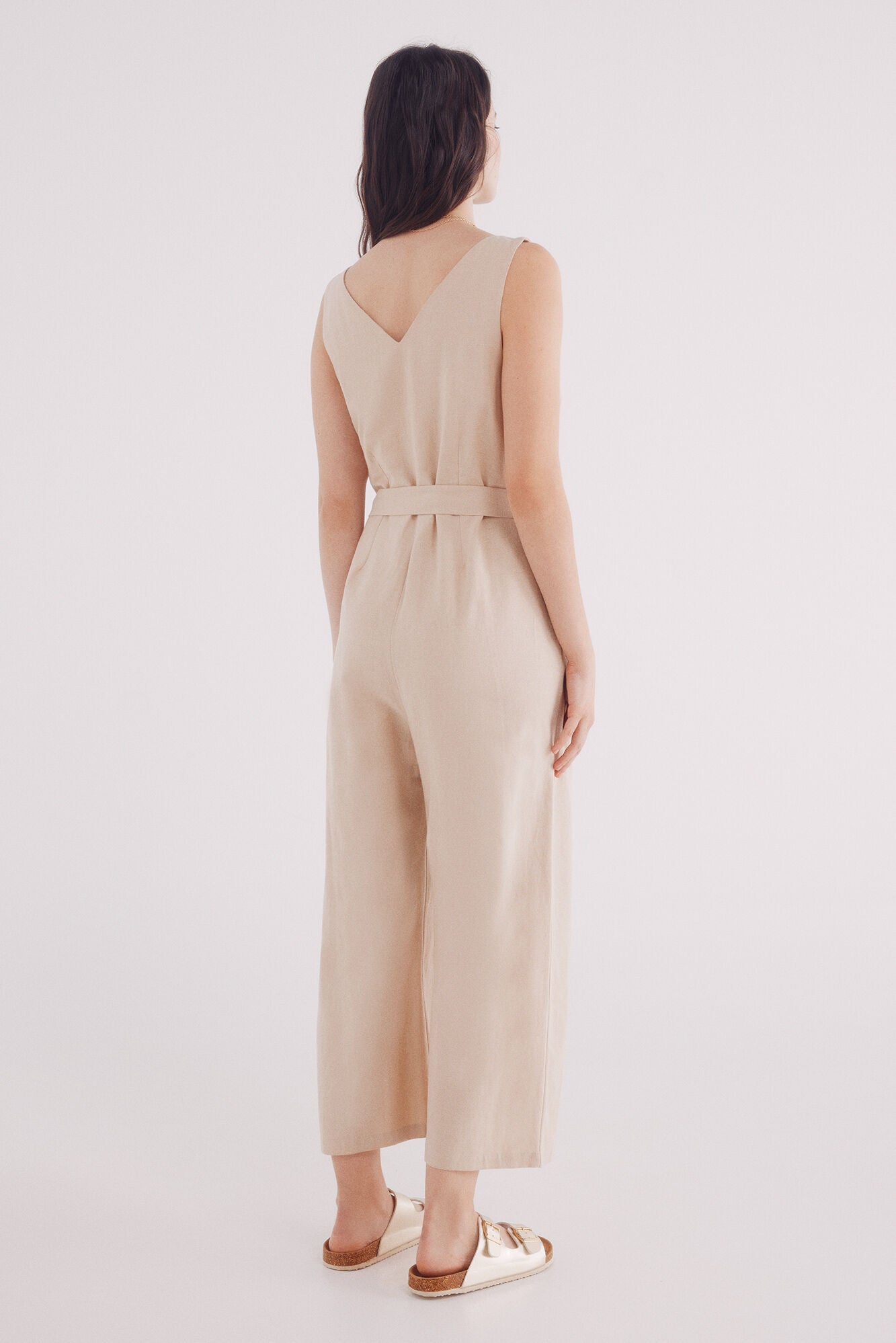 Cotton linen straps jumpsuit