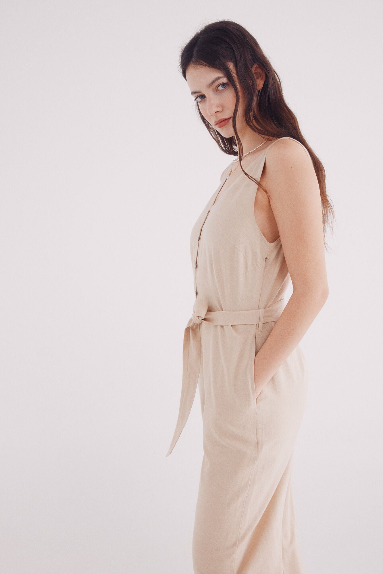 Cotton linen straps jumpsuit