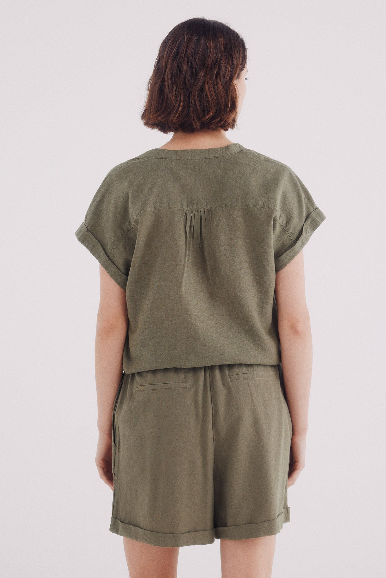 Short elastic waist cotton linen