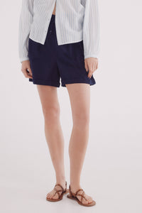 Short elastic waist cotton linen