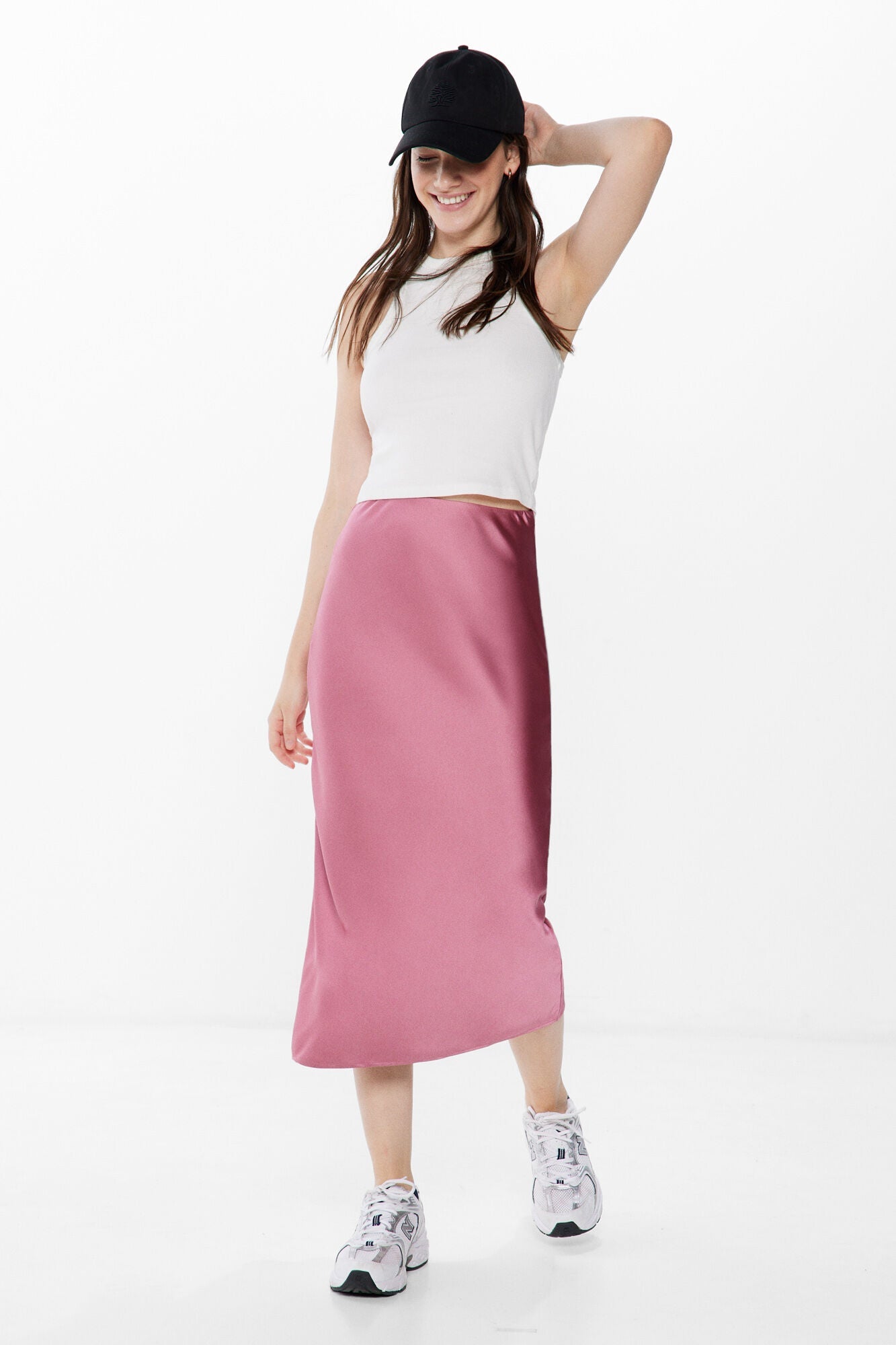 Long satin-finish skirt