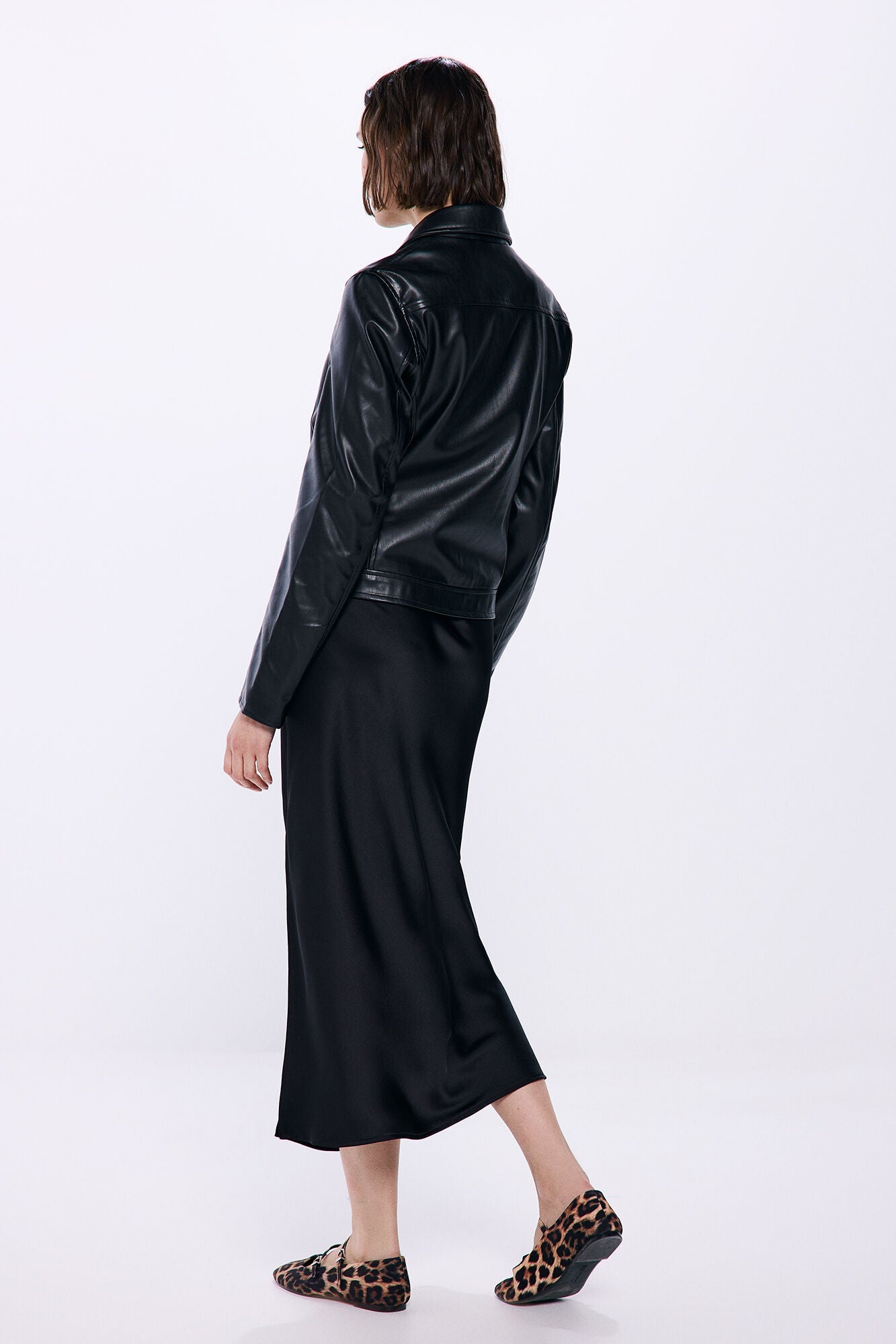 Black satin midi skirt