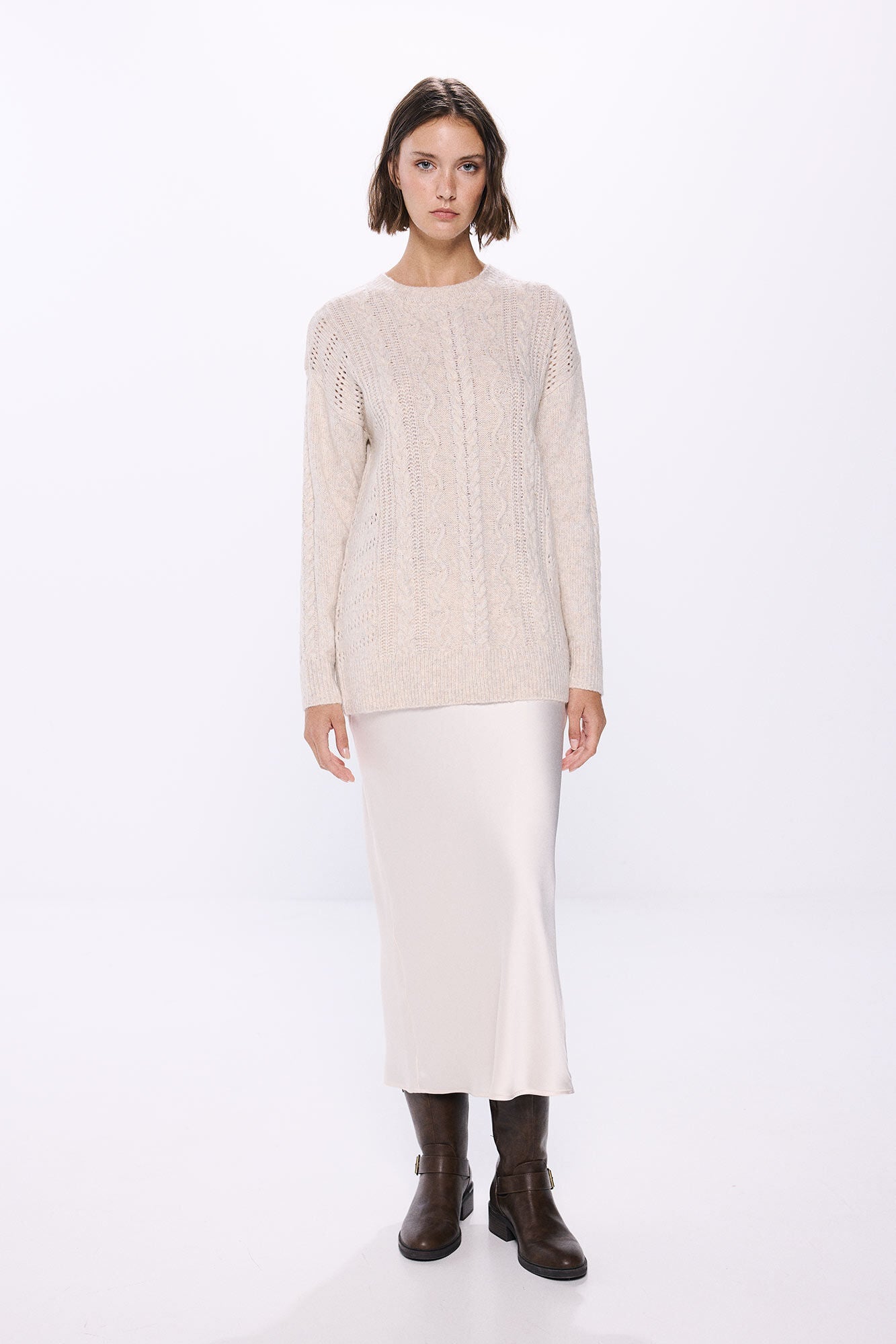 Satin-finish midi skirt