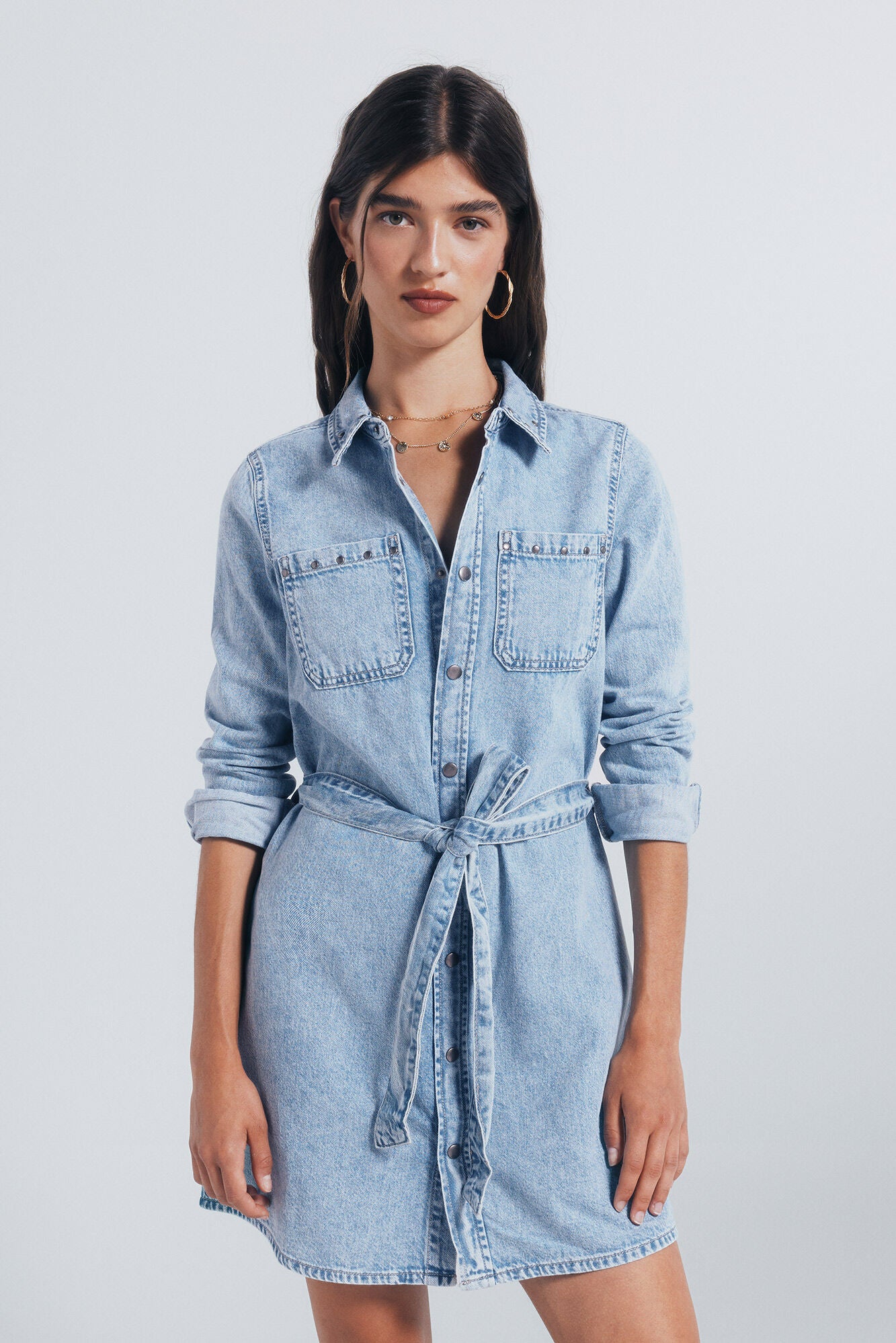 Studded denim shirt dress