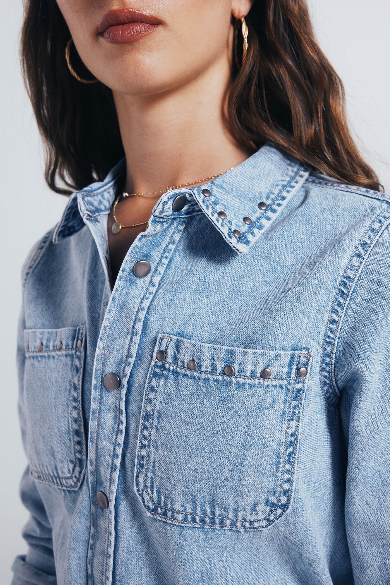 Studded denim shirt dress