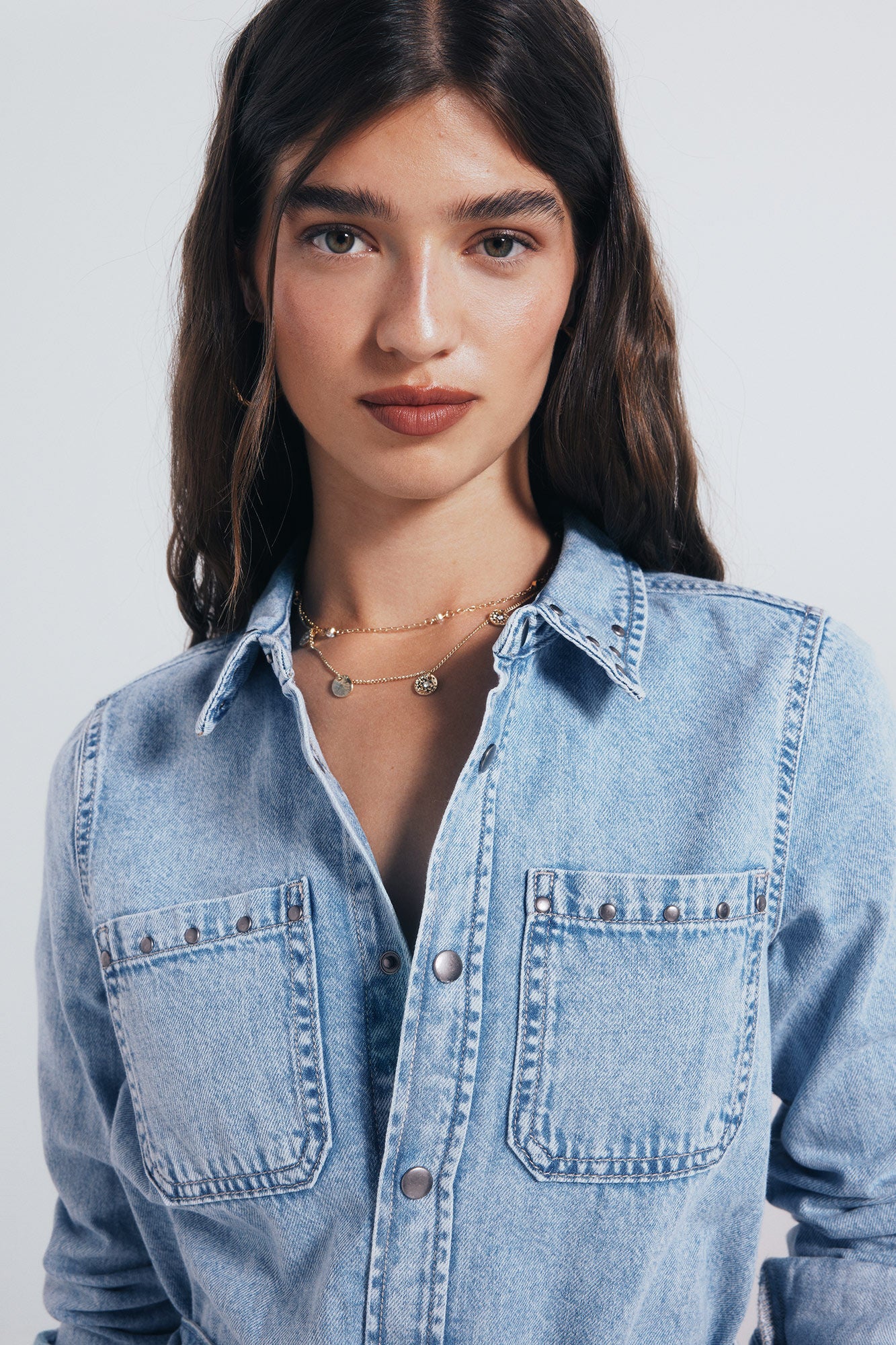 Studded denim shirt dress