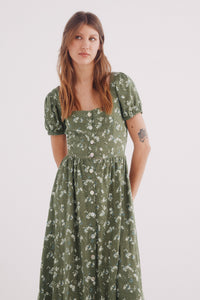 Linen cross-back midi dress