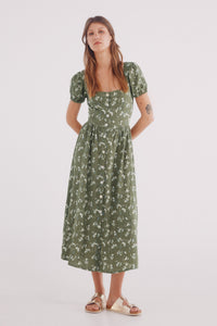 Linen cross-back midi dress