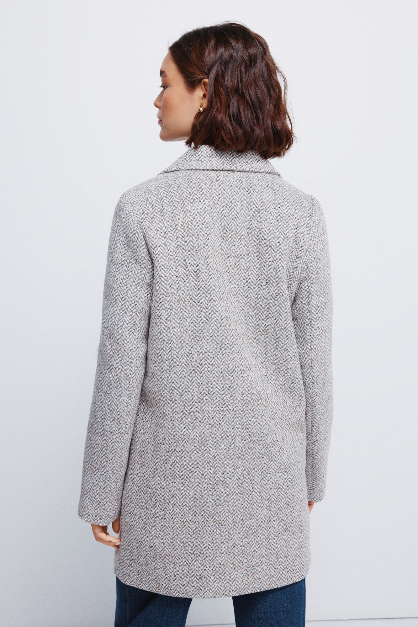 Plaid coat with lapel collar