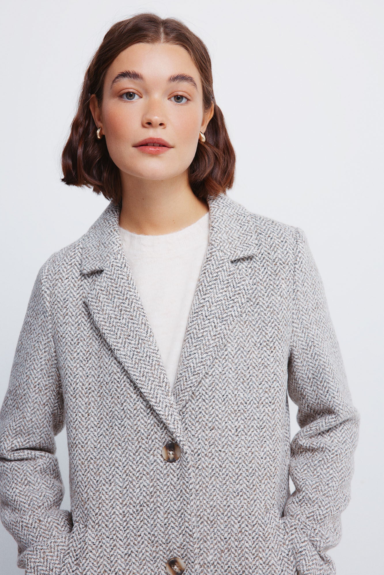 Plaid coat with lapel collar