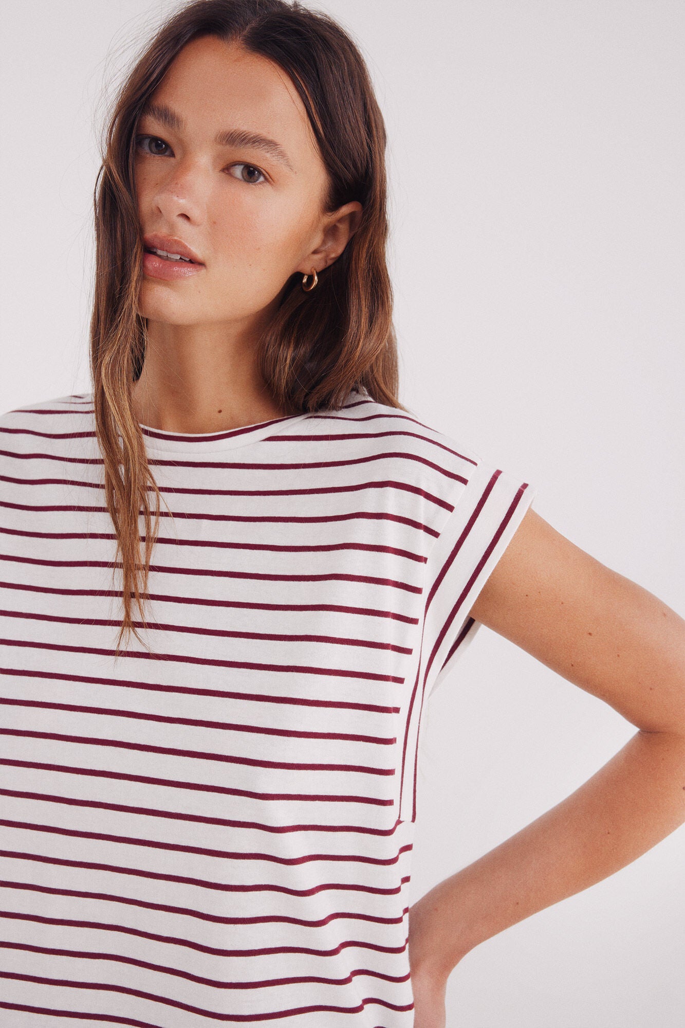 Striped T-shirt with contrasting sleeves