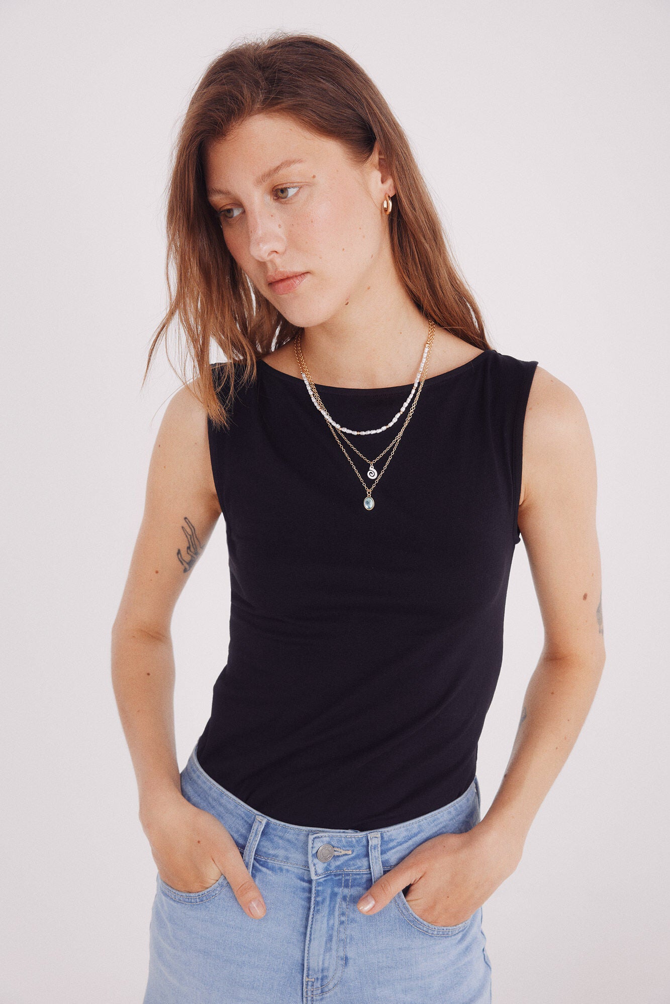 Cotton boat neckline t-shirt