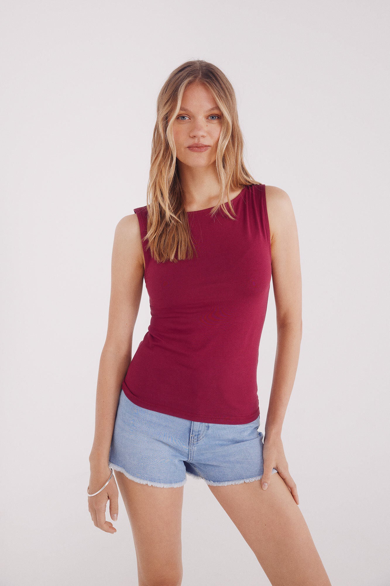 Cotton boat neckline t-shirt