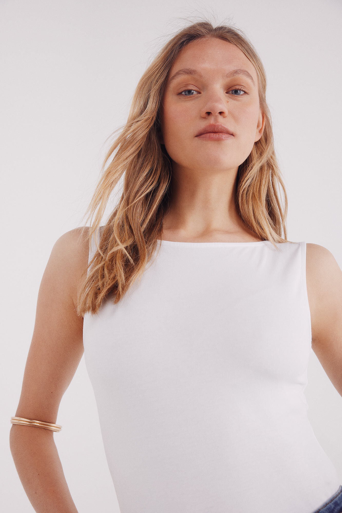 Cotton boat neckline t-shirt