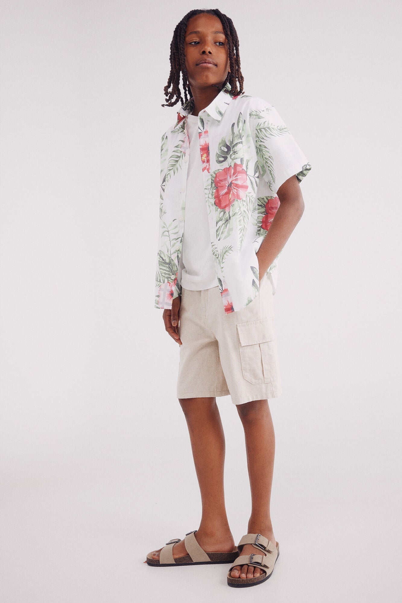 Linen cargo shorts for boys