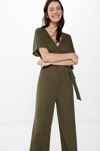 Long jumpsuit with crossover neckline