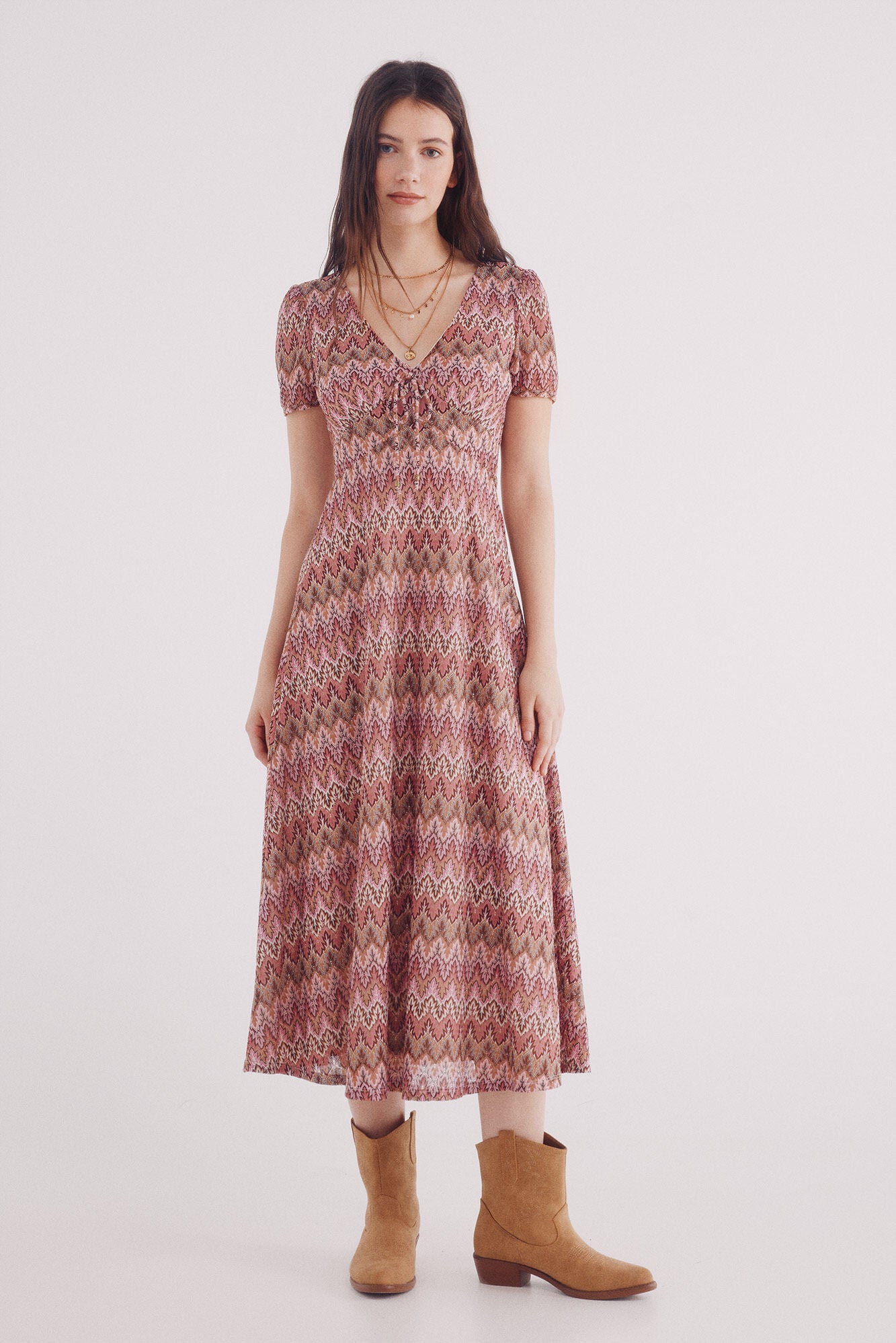 midi dress with zigzag borders