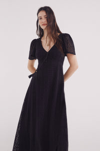 Cape sleeve crochet midi dress