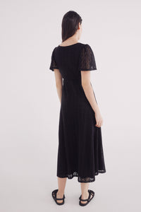 Cape sleeve crochet midi dress