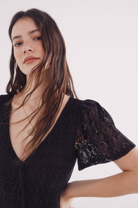 Cape sleeve crochet midi dress