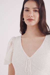 Cape sleeve crochet midi dress