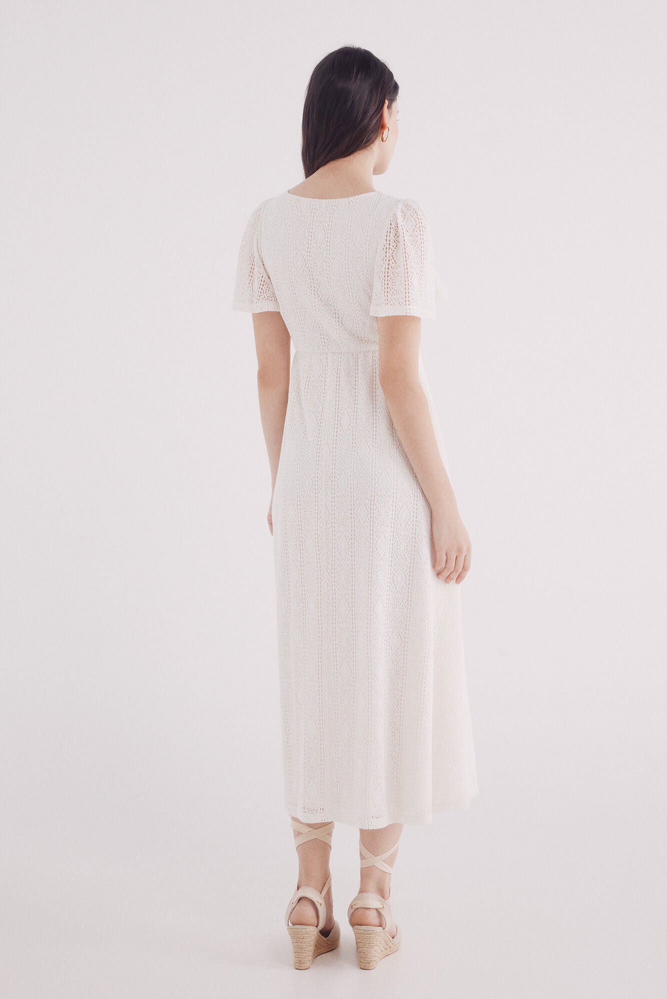 Cape sleeve crochet midi dress