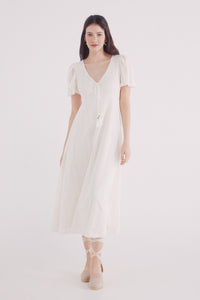 Cape sleeve crochet midi dress